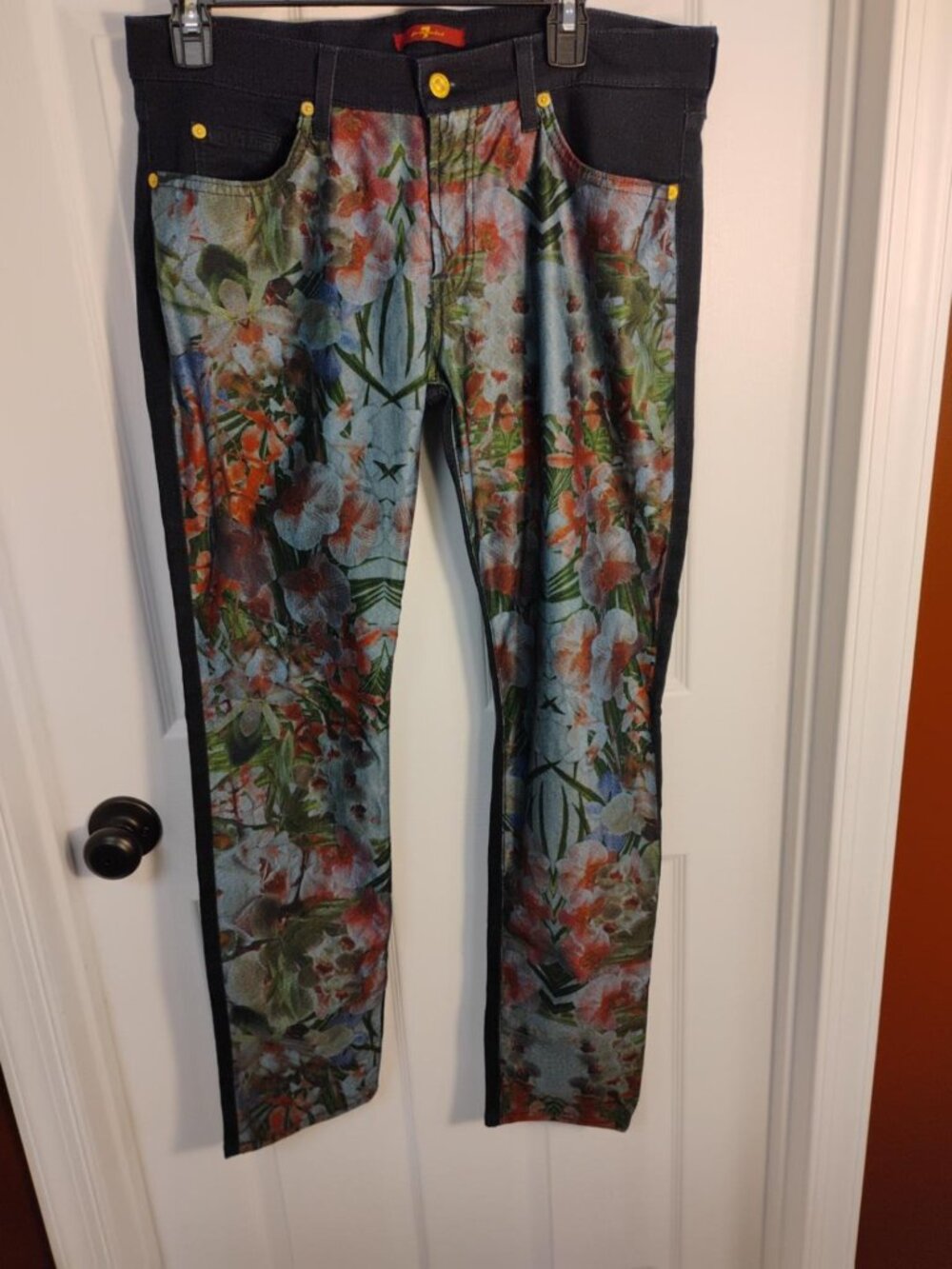 7 For All Mankind Floral Colorblock Stretch Jeans Size 32